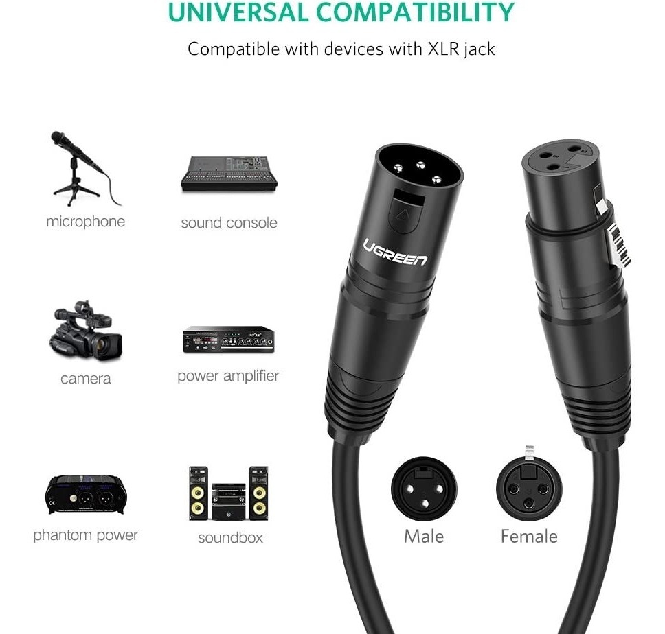 Cable de Audio XLR Hembra a Macho 2m Ugreen - Calidad Premium - Imagen 2