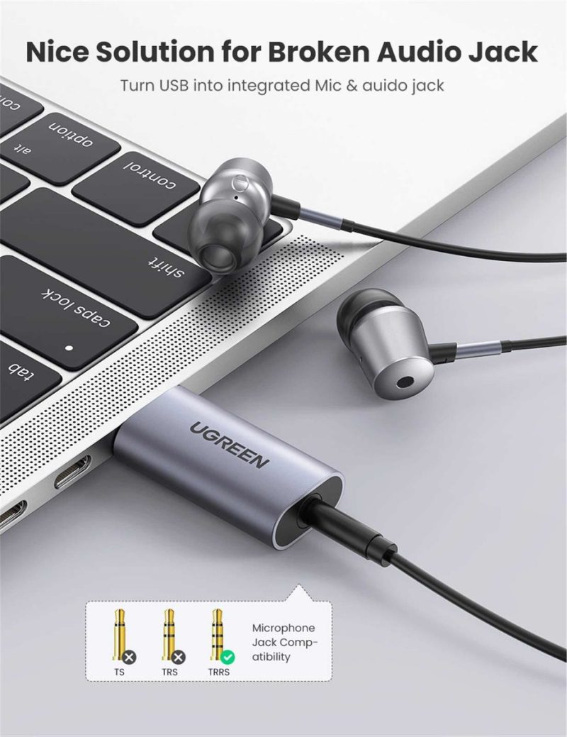 Mini Tarjeta De Sonido Externa Usb-3.5mm Ugreen De Aluminio - Imagen 3
