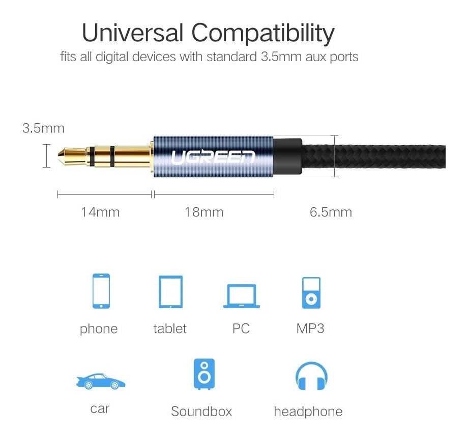 Cable Auxiliar 3.5mm 1 Metro Macho-macho Ugreen - Imagen 2