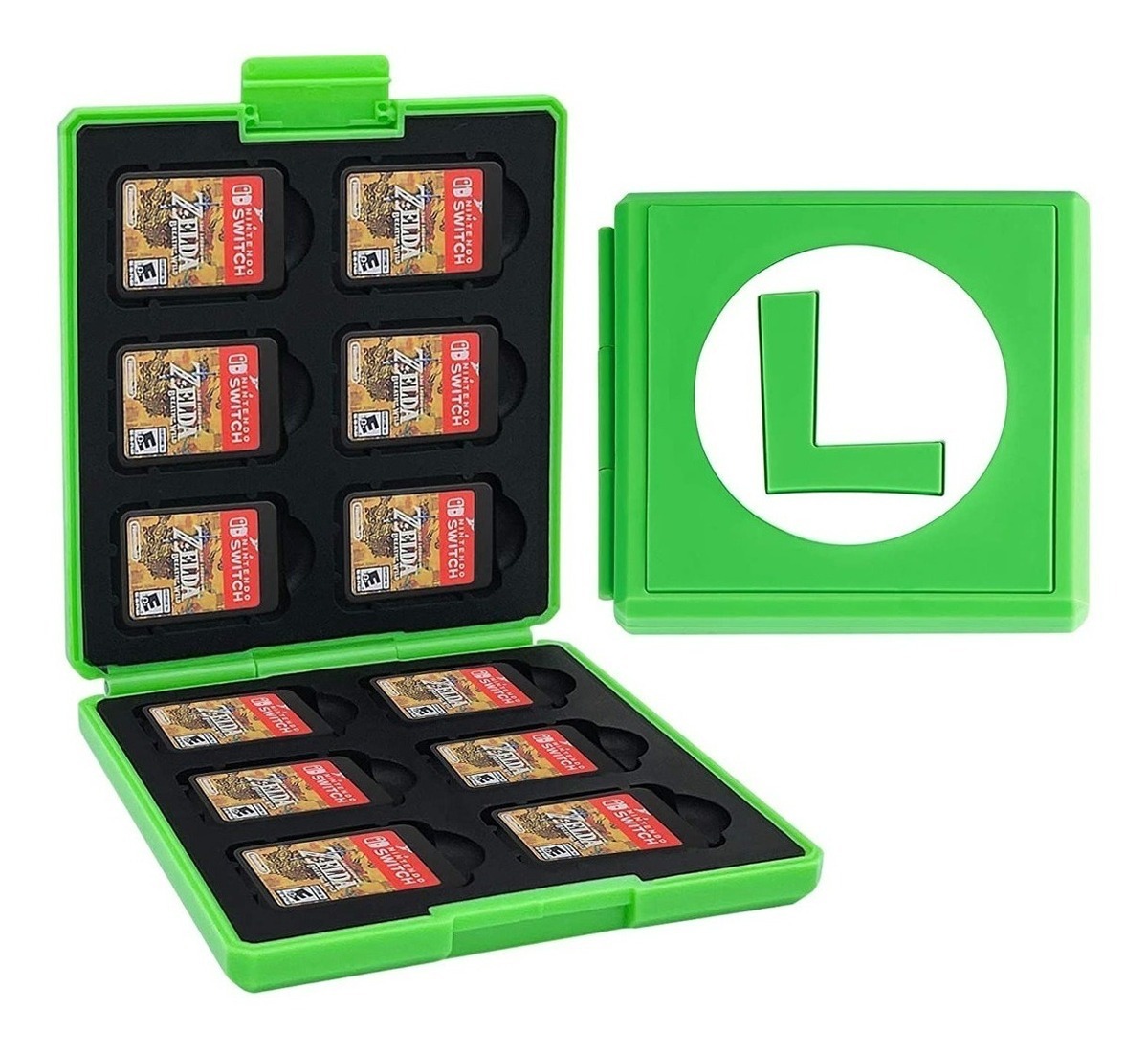 Estuche Switch Luigi verde con L de luigi blanca