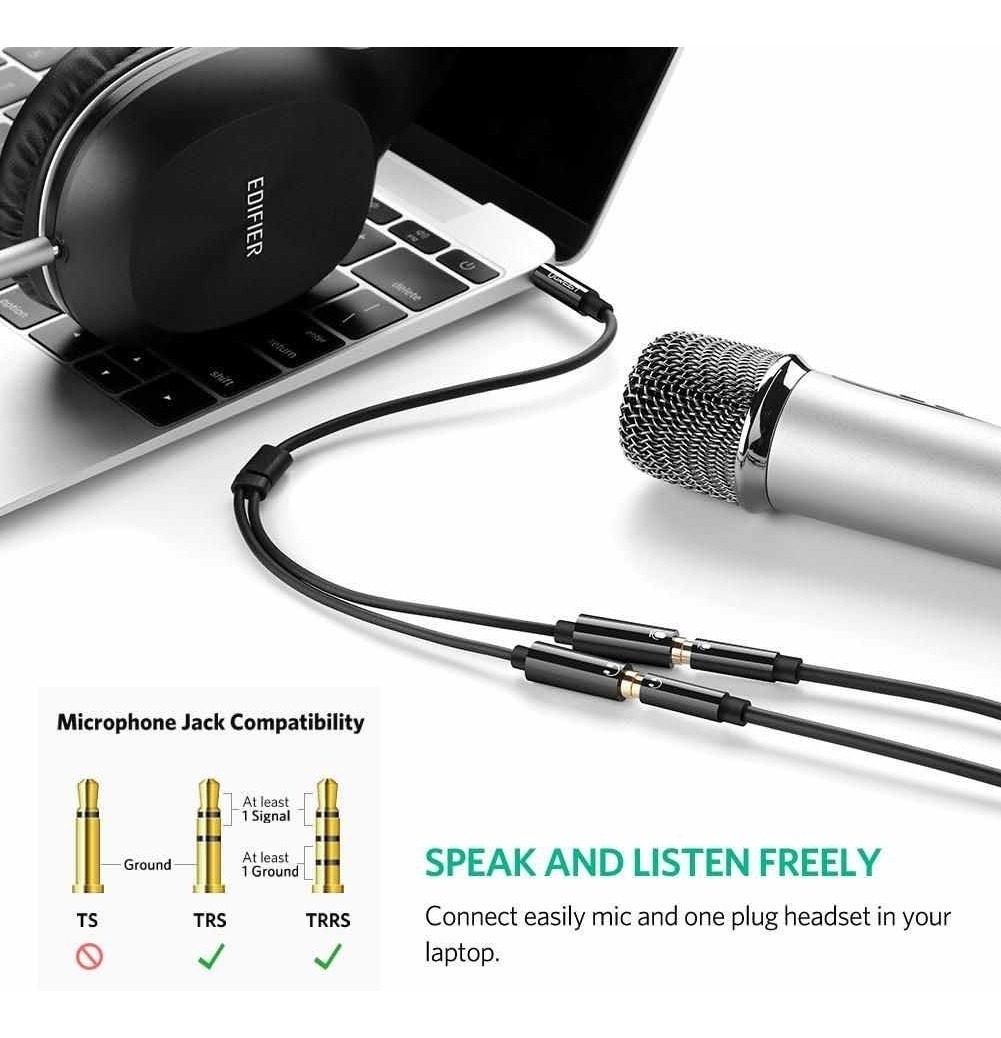 Cable Divisor Jack 3.5mm Para Audifonos Y Micrófono, Ugreen - Imagen 3