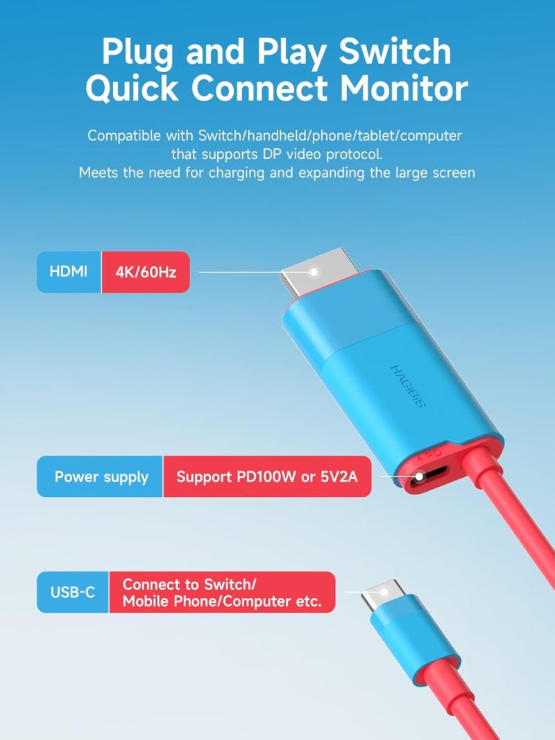 Diagrama de conectividad del Hagibis Dock, destacando su compatibilidad con Switch, teléfonos móviles, tabletas y computadoras.
