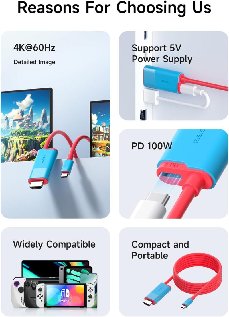 Razones para elegir el Hagibis Dock, destacando sus características como 4K@60Hz, suministro de energía 5V, compatibilidad amplia y diseño compacto.