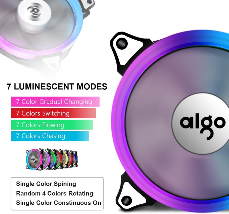Modos de iluminación del ventilador Aigo Aurora C3 mostrando opciones de cambio de color gradual y rotativo.