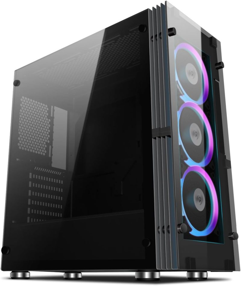 Torre PC equipada con tres ventiladores Aigo Aurora C3 iluminados con LED RGB.