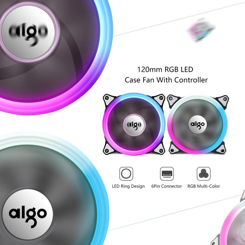 Ventilador Aigo Aurora C3 de 120mm con diseño de anillo LED RGB y conector de 6 pines.