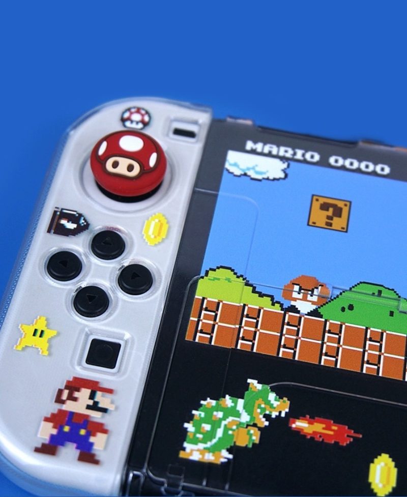Carcasa Protectora Nintendo Switch OLED Mario Bros. Imagen muestra la tinta coreana la cual ofrece una gran calidad de impresión.