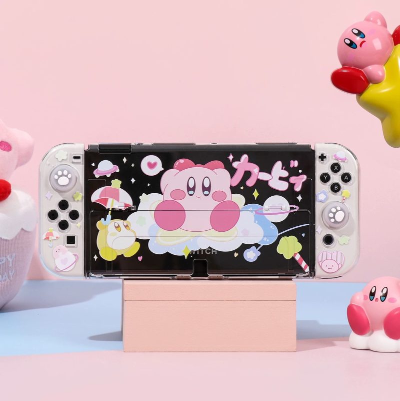 Carcasa Protectora Kirby Estelar para Nintendo Switch OLED con Fondo Rosa