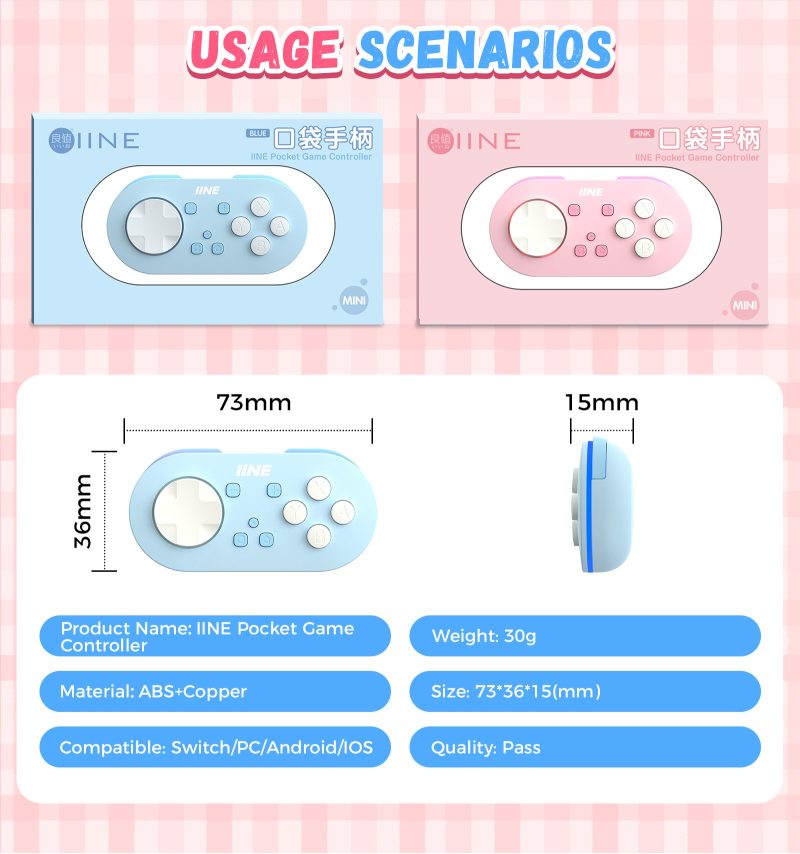 Control Inalámbrico IINE Micro Bluetooth, Gamepad Mini para Switch/Switch OLED/PC/Android/IOS (Rosa) - Imagen 10