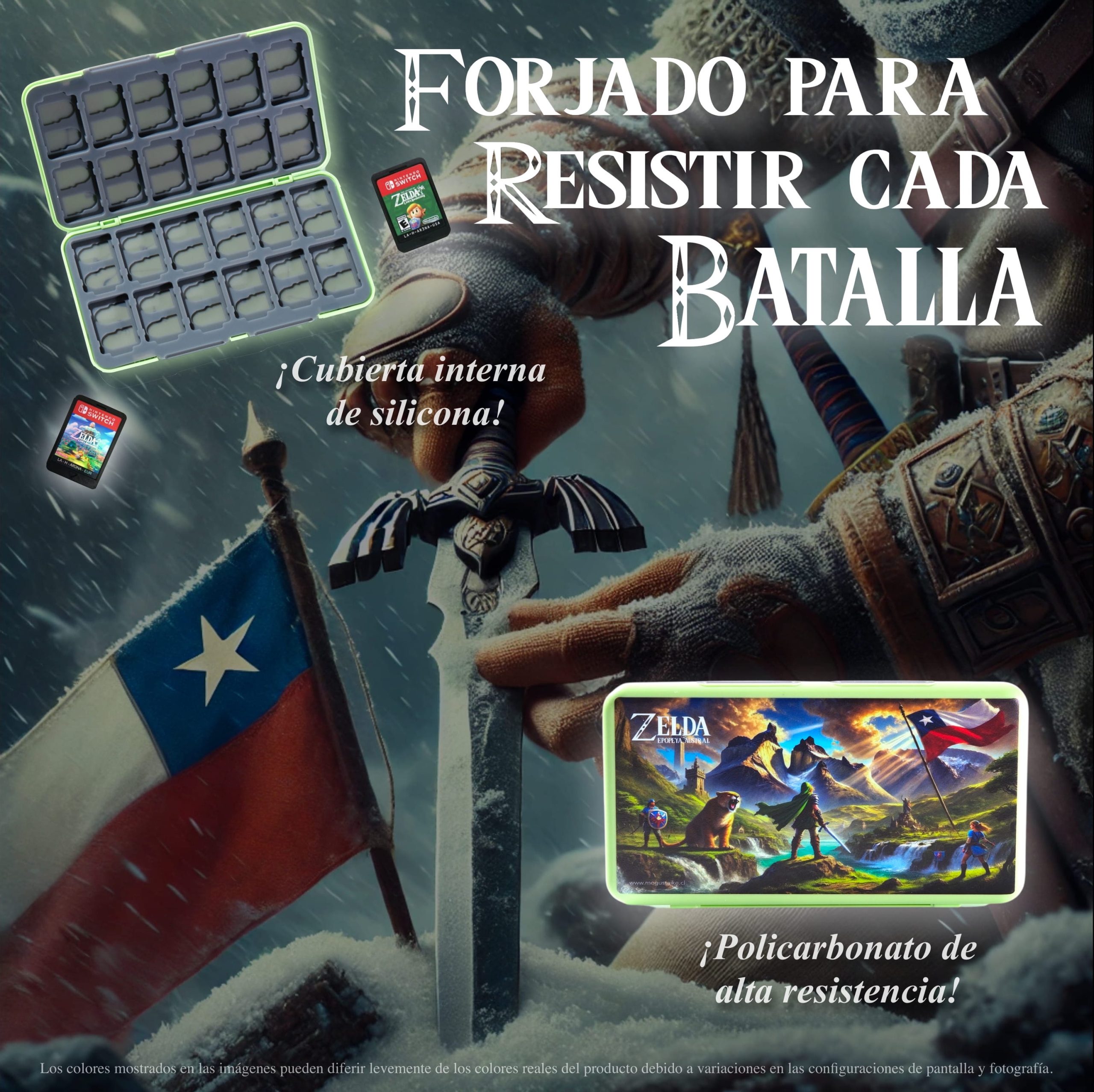 Estuche para Nintendo Switch Zelda Epopeya Austral, con policarbonato de alta resistencia y cubierta de silicona, diseñado para resistir golpes.