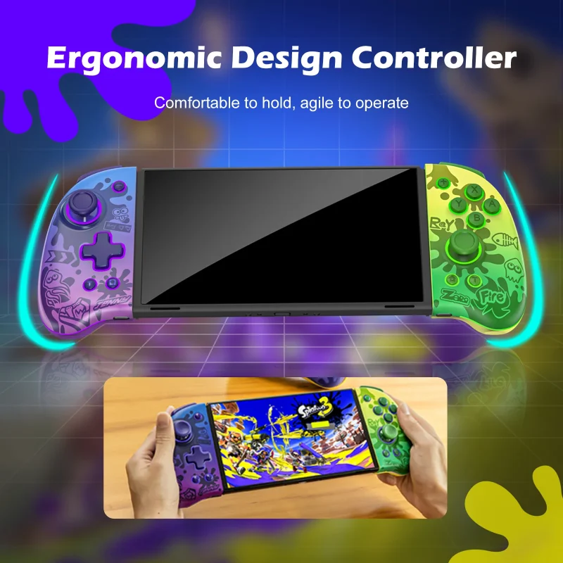 Joy-Con Splatoon Neptune IINE con diseño ergonómico para comodidad y agilidad en el juego.