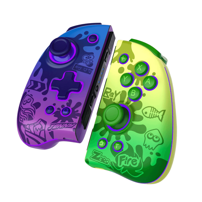 JoyCon Splatoon Neptune IINE para Nintendo Switch y OLED con diseño exclusivo y luces RGB.